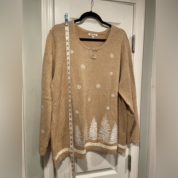 NWT Serengeti Size 2X Tan White Embroidered Snowflake Pine Tree Knit Tunic Top - Picture 12 of 12